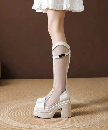 Women's Knee Boots Chunky Platform Splicing Design 3