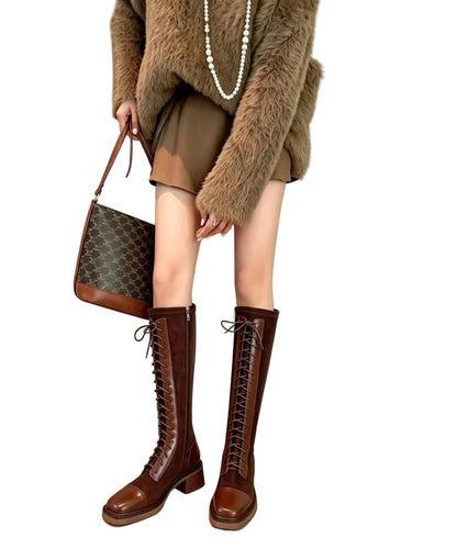 Women's Knee Boots Lace-Up Chunky Heel 1