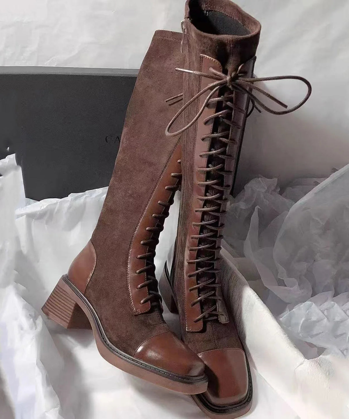Women's Knee Boots Lace-Up Chunky Heel 2