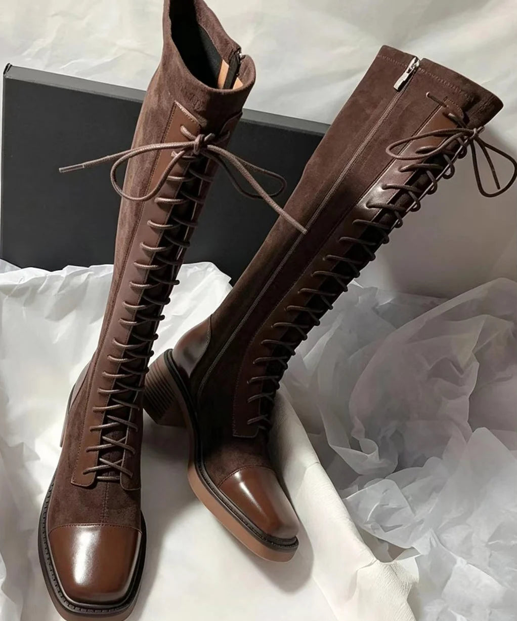 Women's Knee Boots Lace-Up Chunky Heel 3