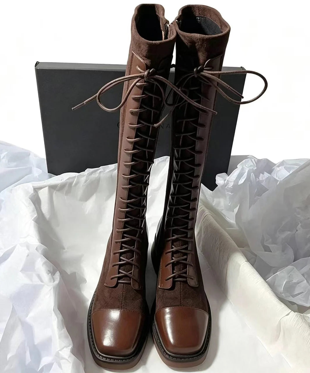 Women's Knee Boots Lace-Up Chunky Heel 4