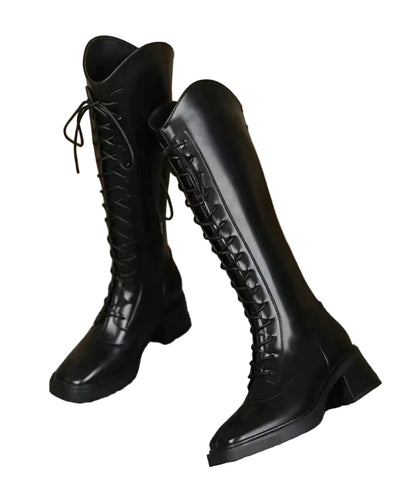 Women's Knee Boots Lace-Up Chunky Square Toe 2