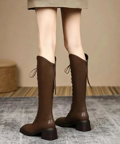 Women's Knee Boots Lace-Up Chunky Square Toe 3