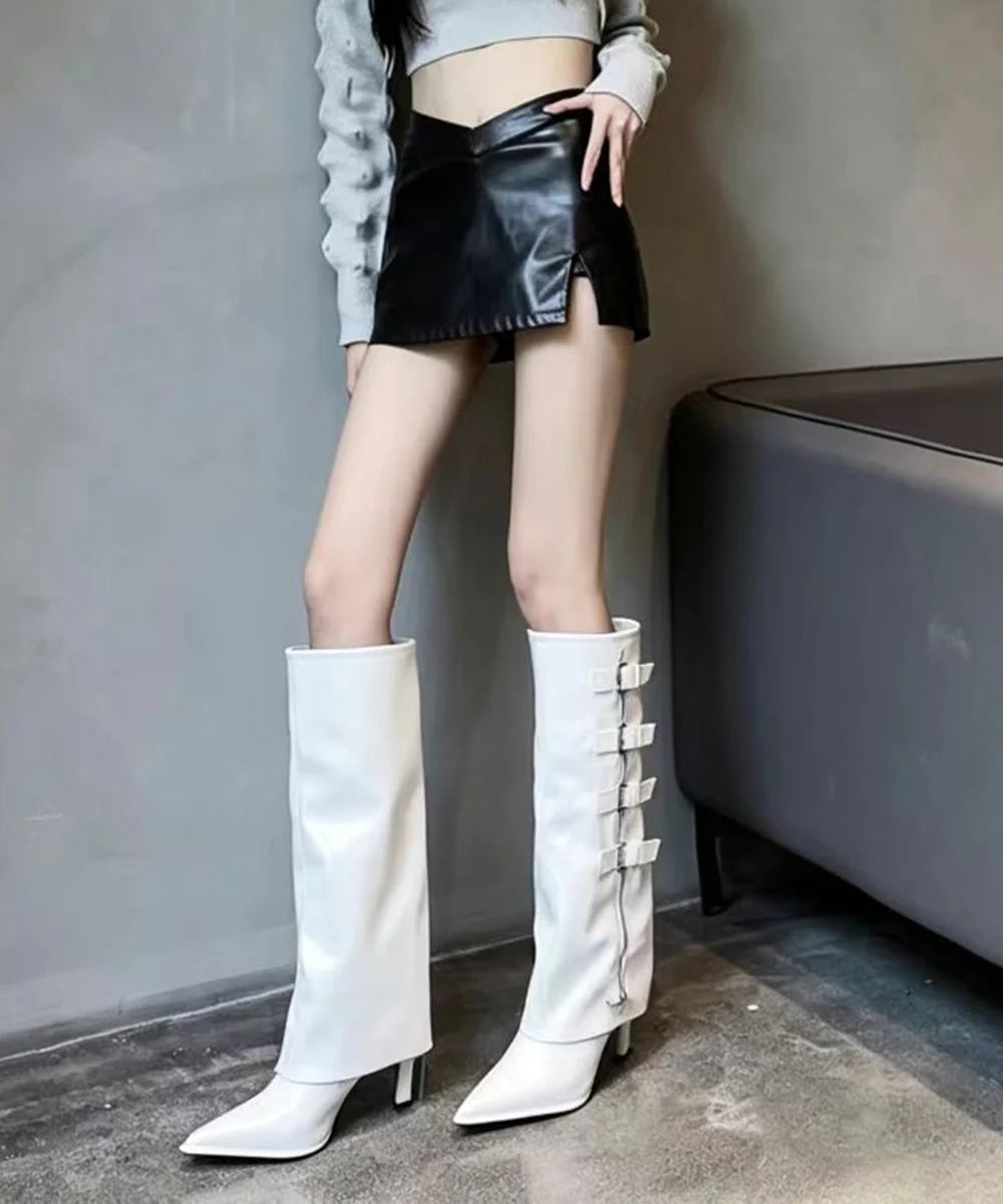 Women's Knee High Boots Pointed Toe Stiletto Wide Leg 1