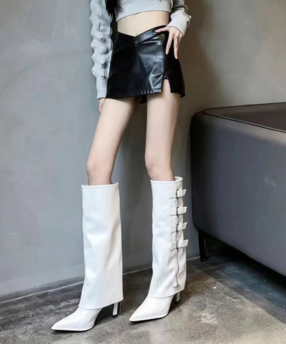 Women's Knee High Boots Pointed Toe Stiletto Wide Leg 1
