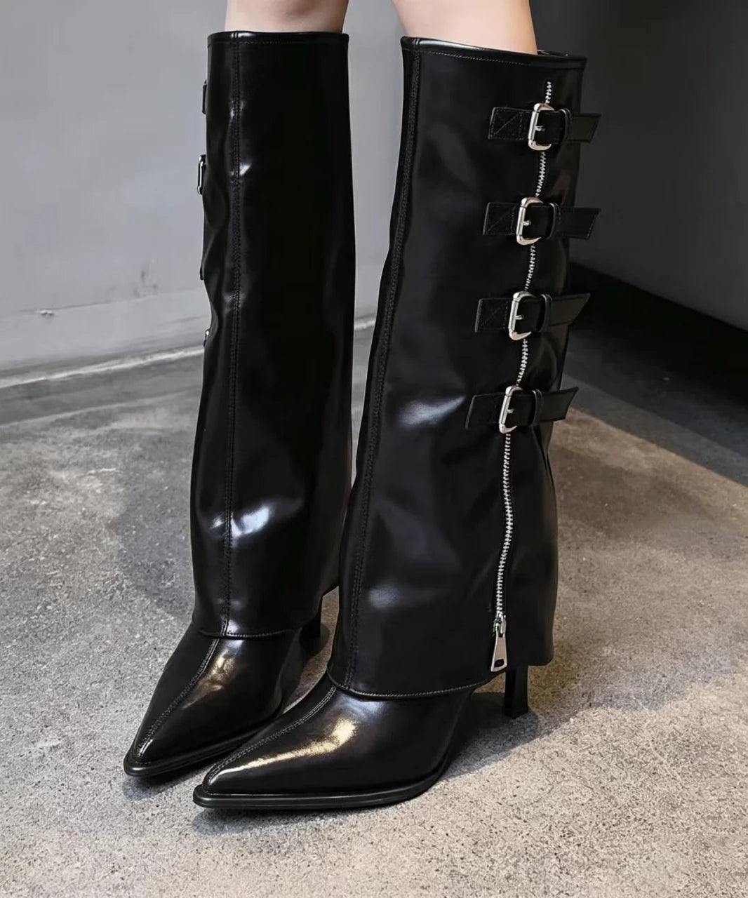 Women's Knee High Boots Pointed Toe Stiletto Wide Leg 4