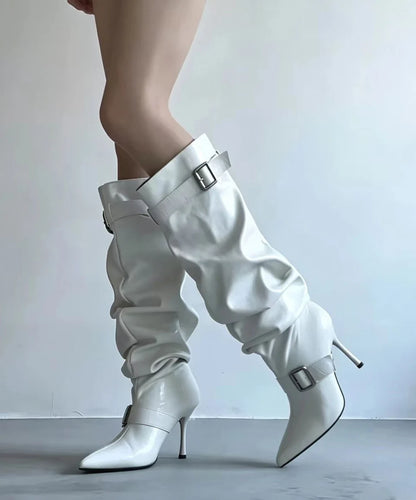 Women's Knee High Boots Ruched Pointed Toe Stiletto Design 2