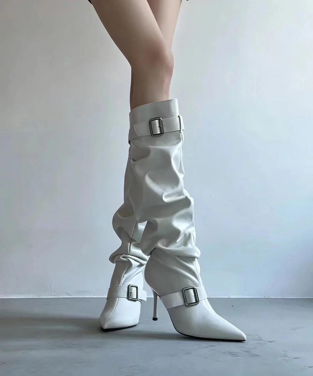 Women's Knee High Boots Ruched Pointed Toe Stiletto Design 3