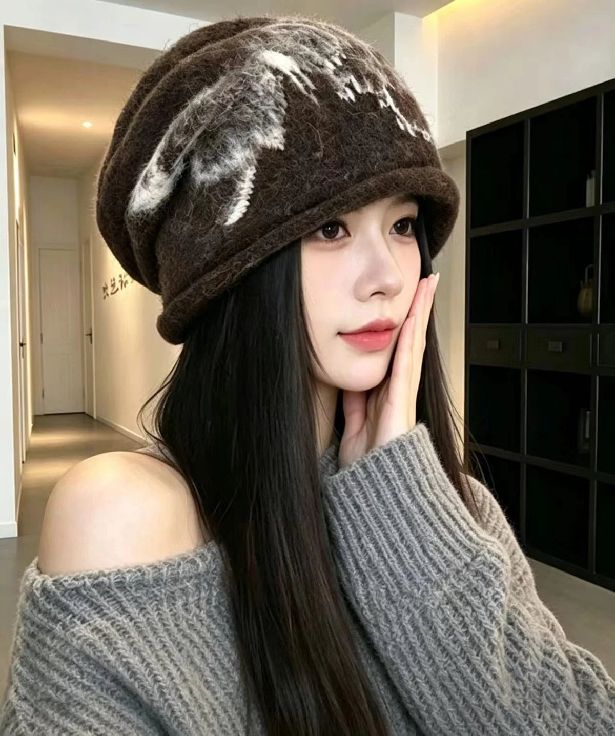 Women's Knit Bonnie Hat Printed Pattern 2