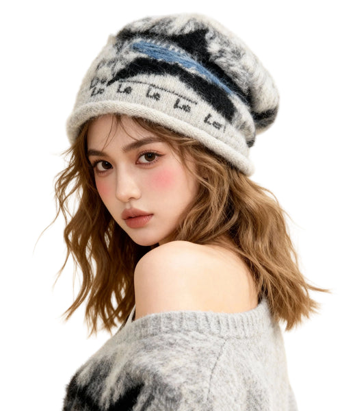 Women's Knit Bonnie Hat Printed Style 1