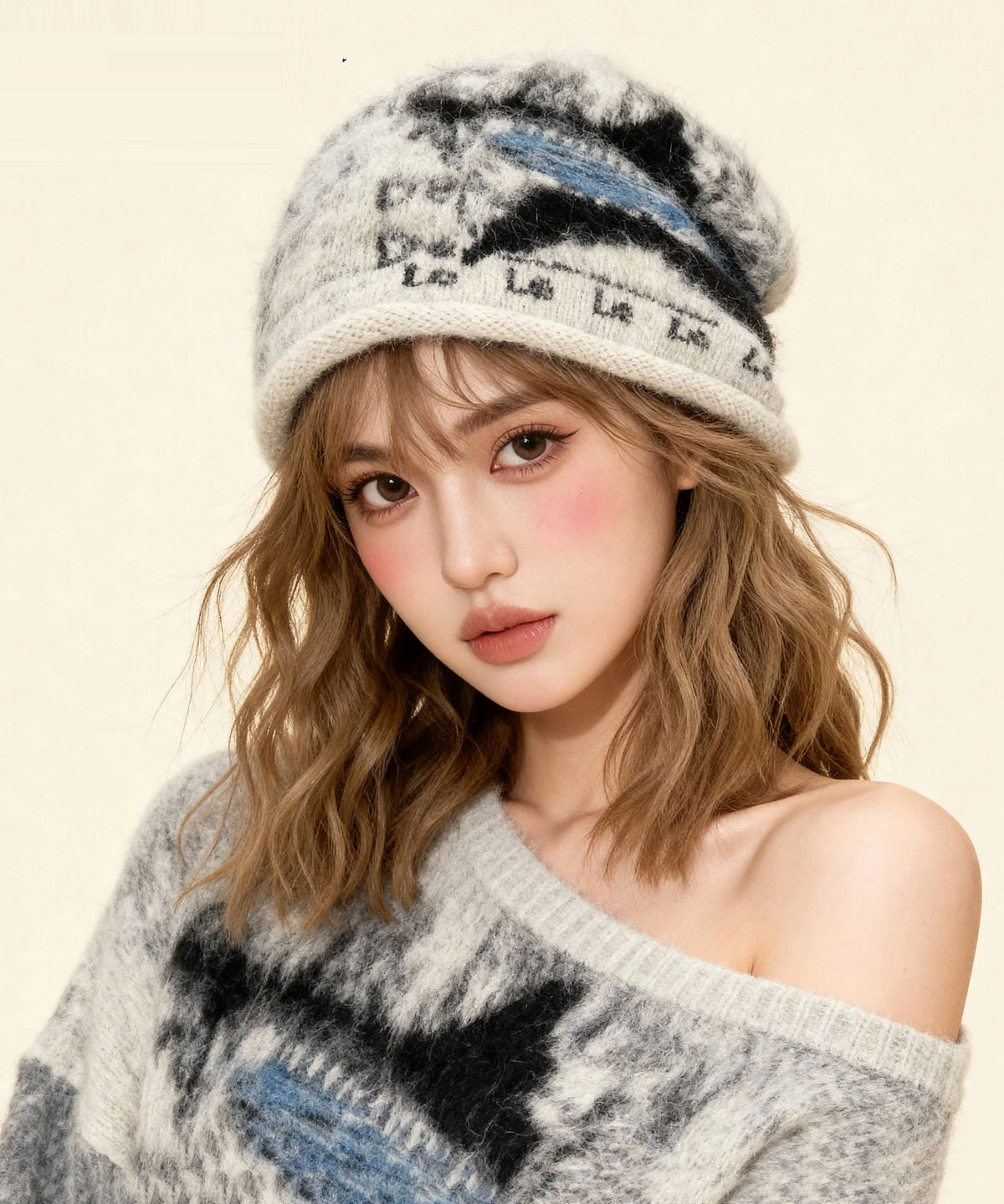 Women's Knit Bonnie Hat Printed Style 2
