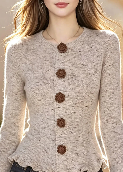 Women's Knit Cardigan Patchwork Ruffled Flare Sleeve 1