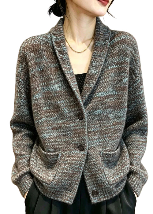 Women's Knit Cardigan with Peter Pan Collar and Pockets Long Sleeve 0