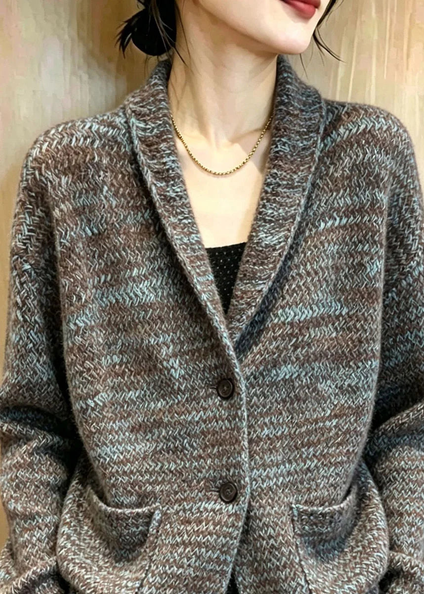 Women's Knit Cardigan with Peter Pan Collar and Pockets Long Sleeve 1