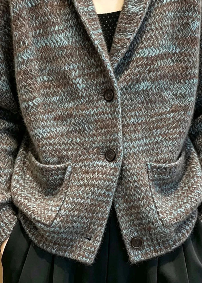 Women's Knit Cardigan with Peter Pan Collar and Pockets Long Sleeve 3