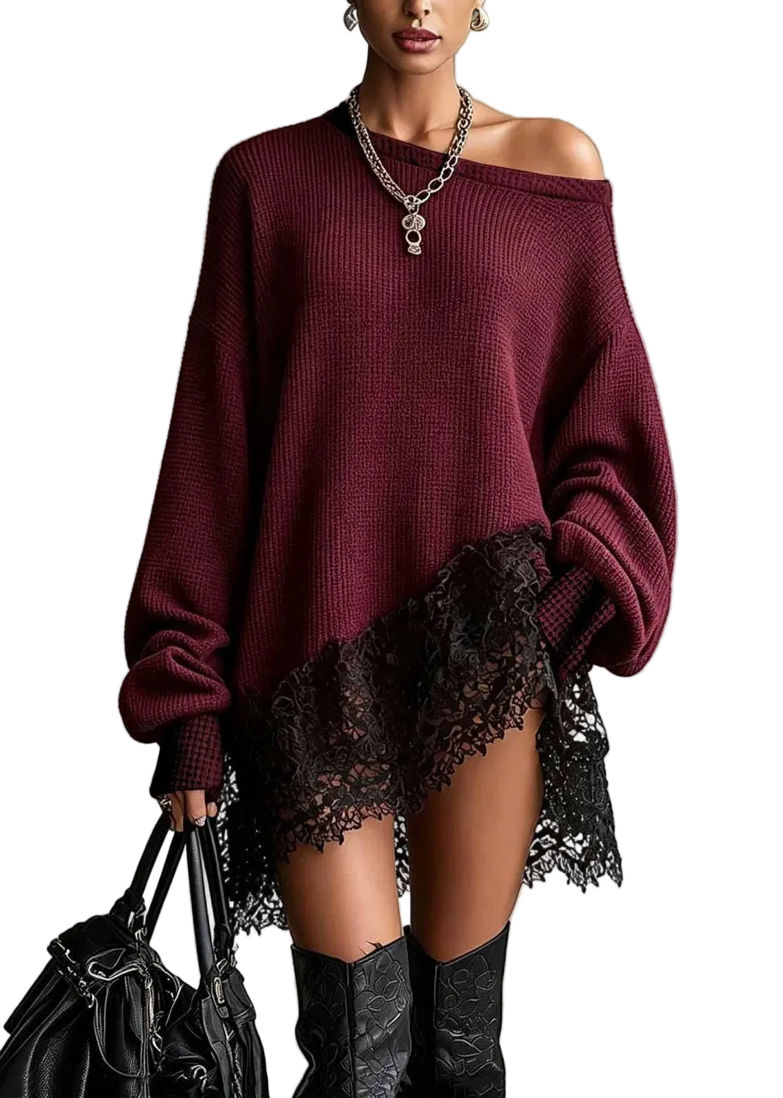 Women's Knit Dress Asymmetrical Patchwork Loose Fit 0