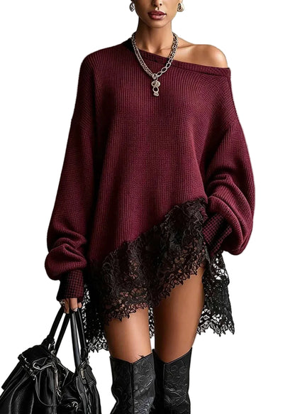 Women's Knit Dress Asymmetrical Patchwork Loose Fit 0