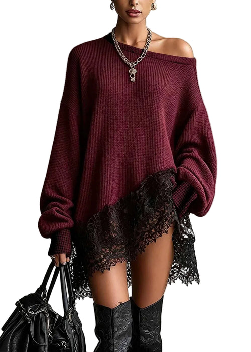 Women's Knit Dress Asymmetrical Patchwork Loose Fit 0