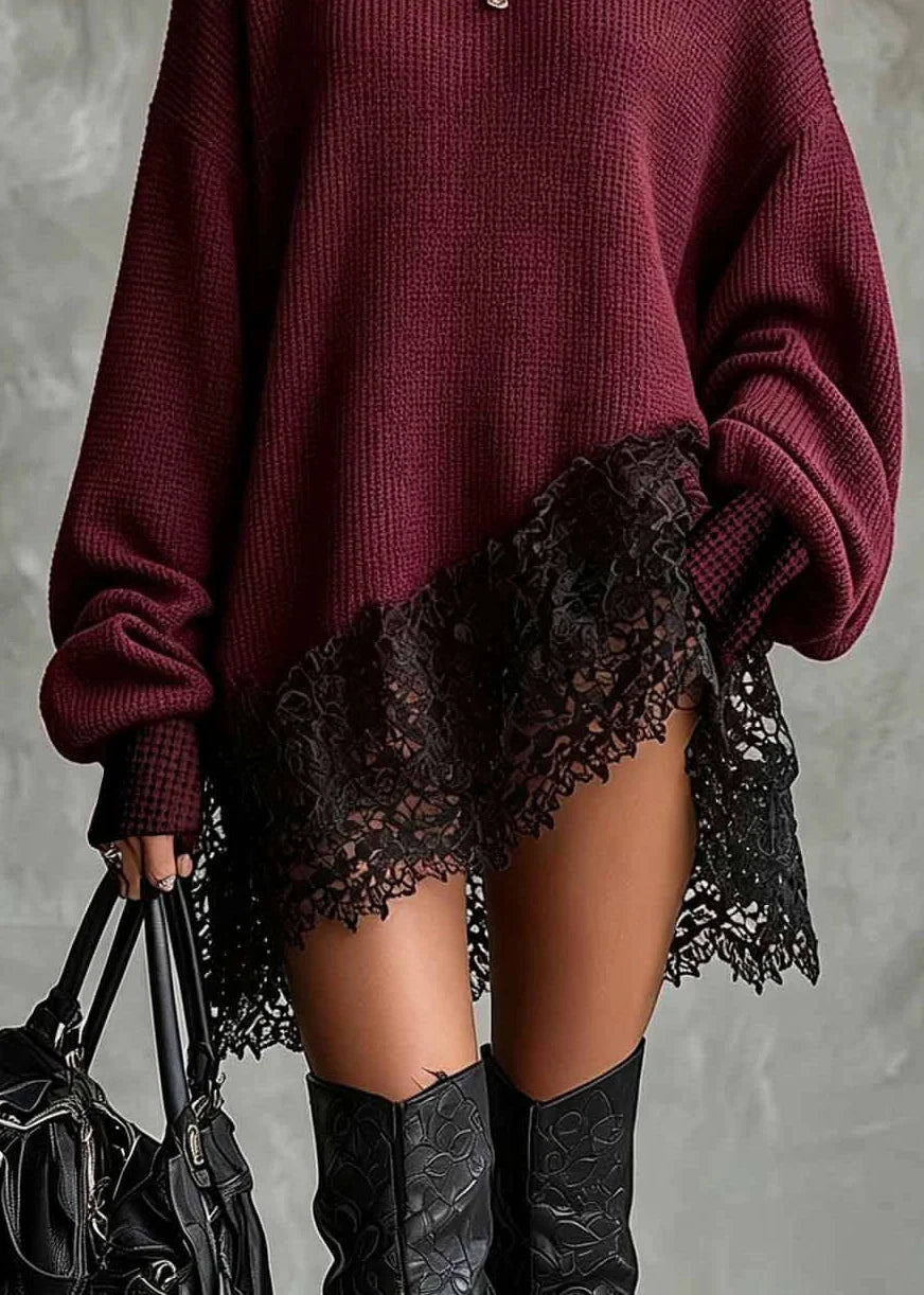 Women's Knit Dress Asymmetrical Patchwork Loose Fit 3