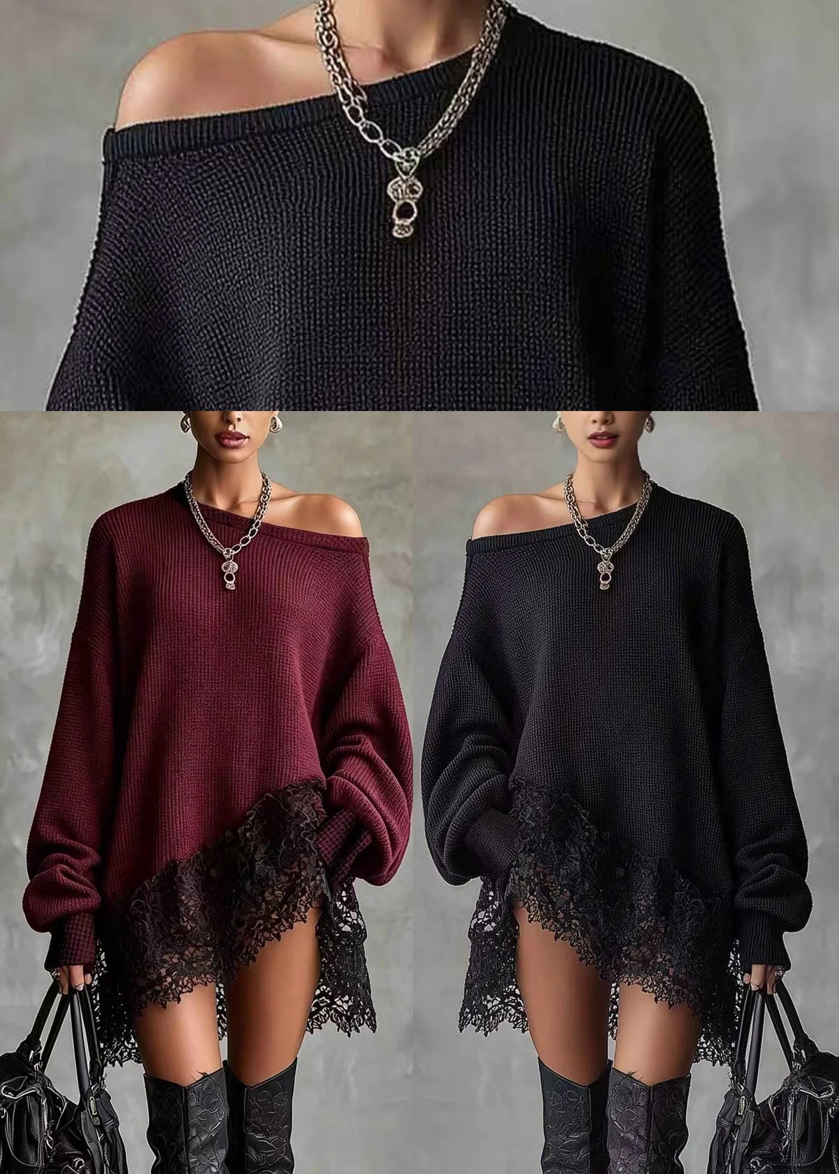 Women's Knit Dress Asymmetrical Patchwork Loose Fit 4