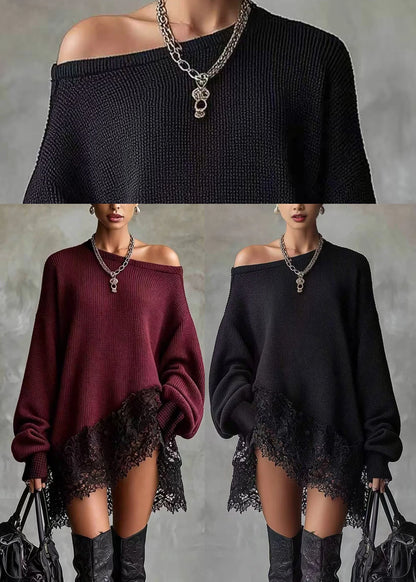 Women's Knit Dress Asymmetrical Patchwork Loose Fit 4