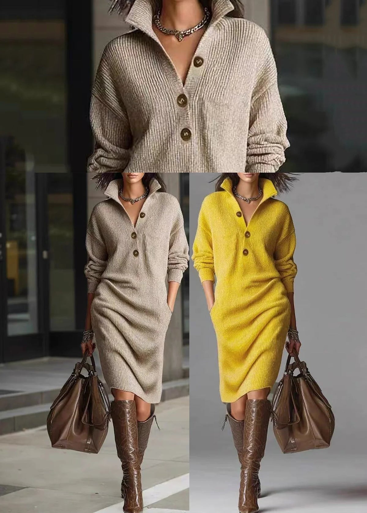 Women's Knit Dress Button Front Long Sleeve 4