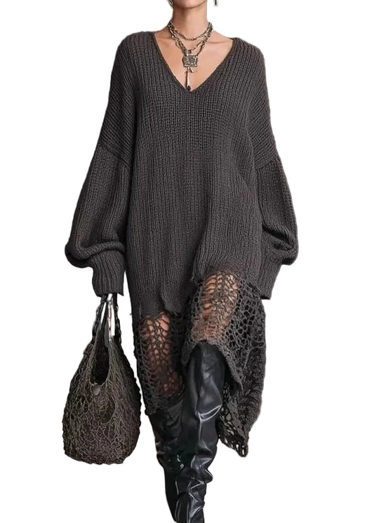 Women's Knit Dress V Neck Asymmetrical Hem Casual Style 0