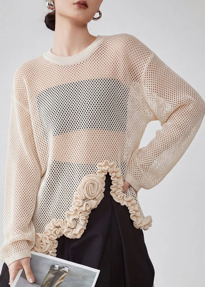Women's Knit Shirt Asymmetrical Floral Design 2