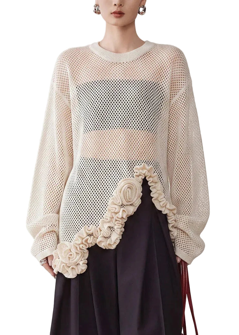 Women's Knit Shirt Asymmetrical Floral Design 3