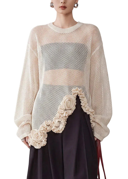 Women's Knit Shirt Asymmetrical Floral Design 3