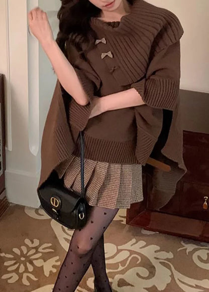 Women's Knit Sweater Asymmetrical Slash Neck Cloak Sleeves 1