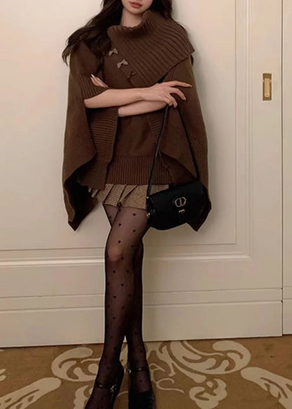 Women's Knit Sweater Asymmetrical Slash Neck Cloak Sleeves 3