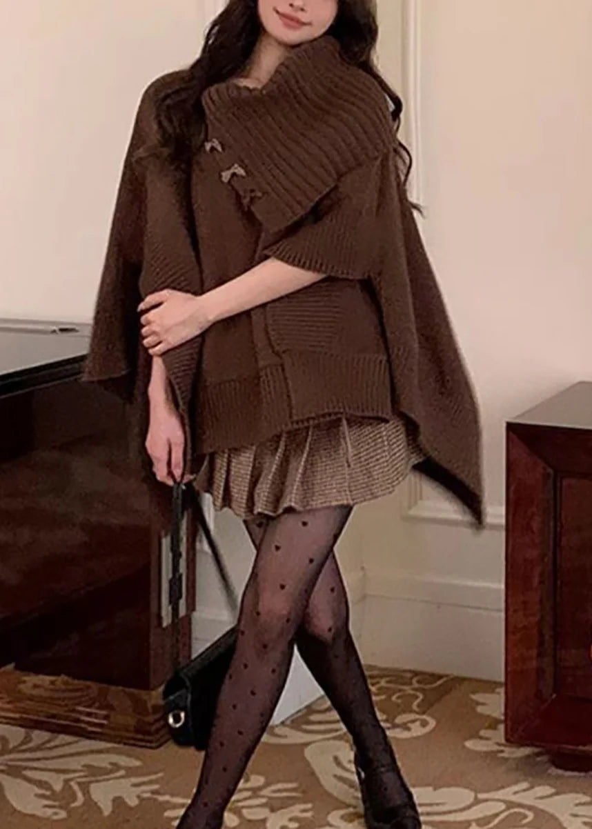 Women's Knit Sweater Asymmetrical Slash Neck Cloak Sleeves 4
