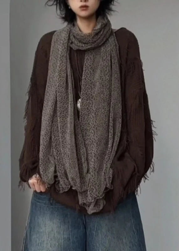 Women's Knit Sweater Asymmetrical Tassel Patchwork 1