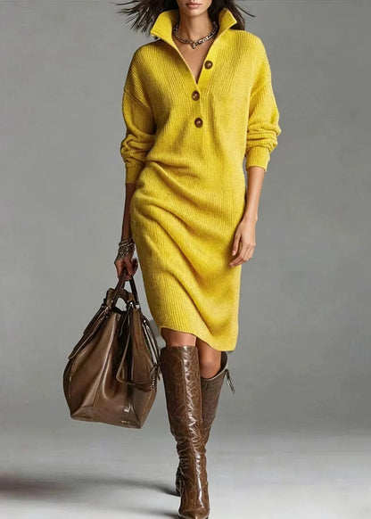 Women's Knit Sweater Dress Casual Button Collar 2