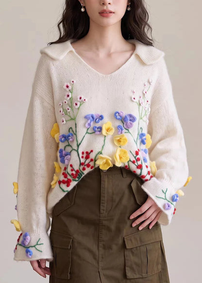 Women's Knit Sweater Embroidered Floral Design 4