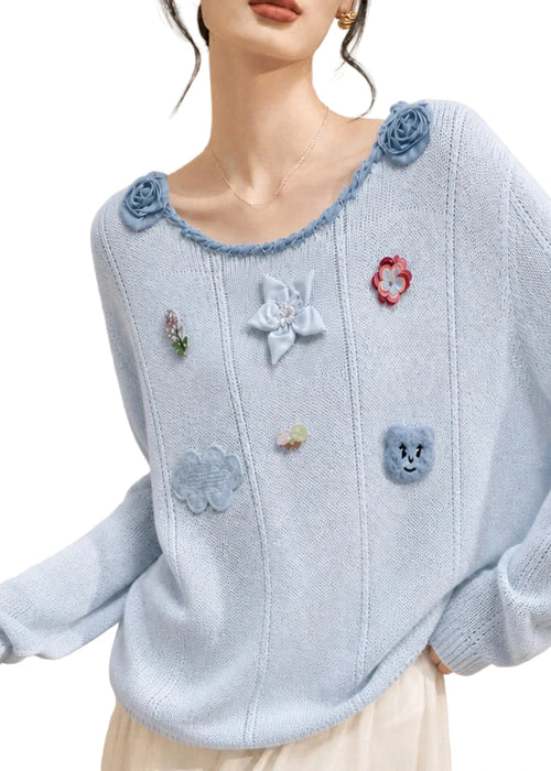 Women's Knit Sweater Floral Pattern O-Neck Fall Style 0