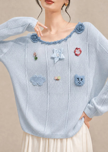 Women's Knit Sweater Floral Pattern O-Neck Fall Style 2