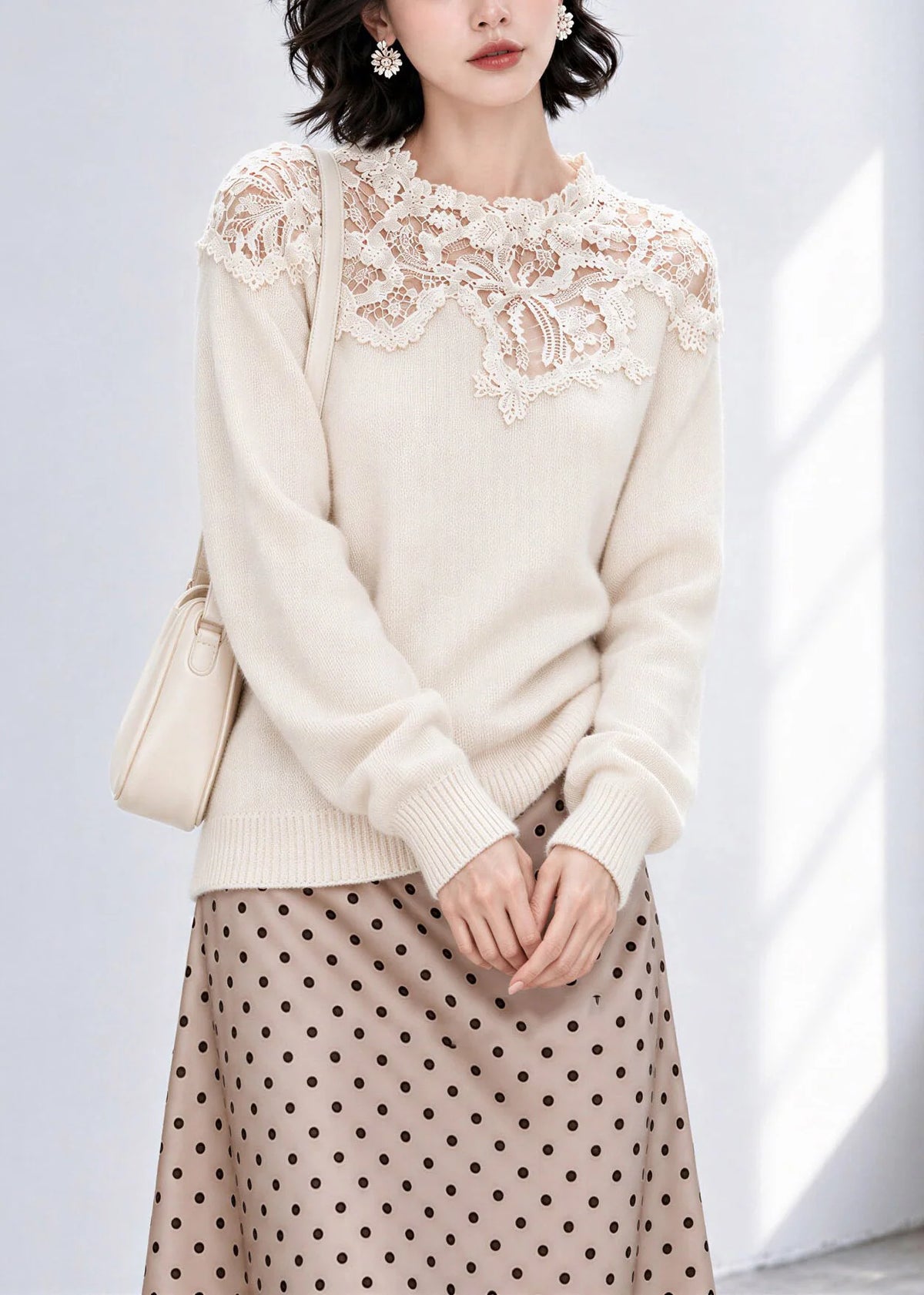 Women's Knit Sweater Lace Patchwork Style 1