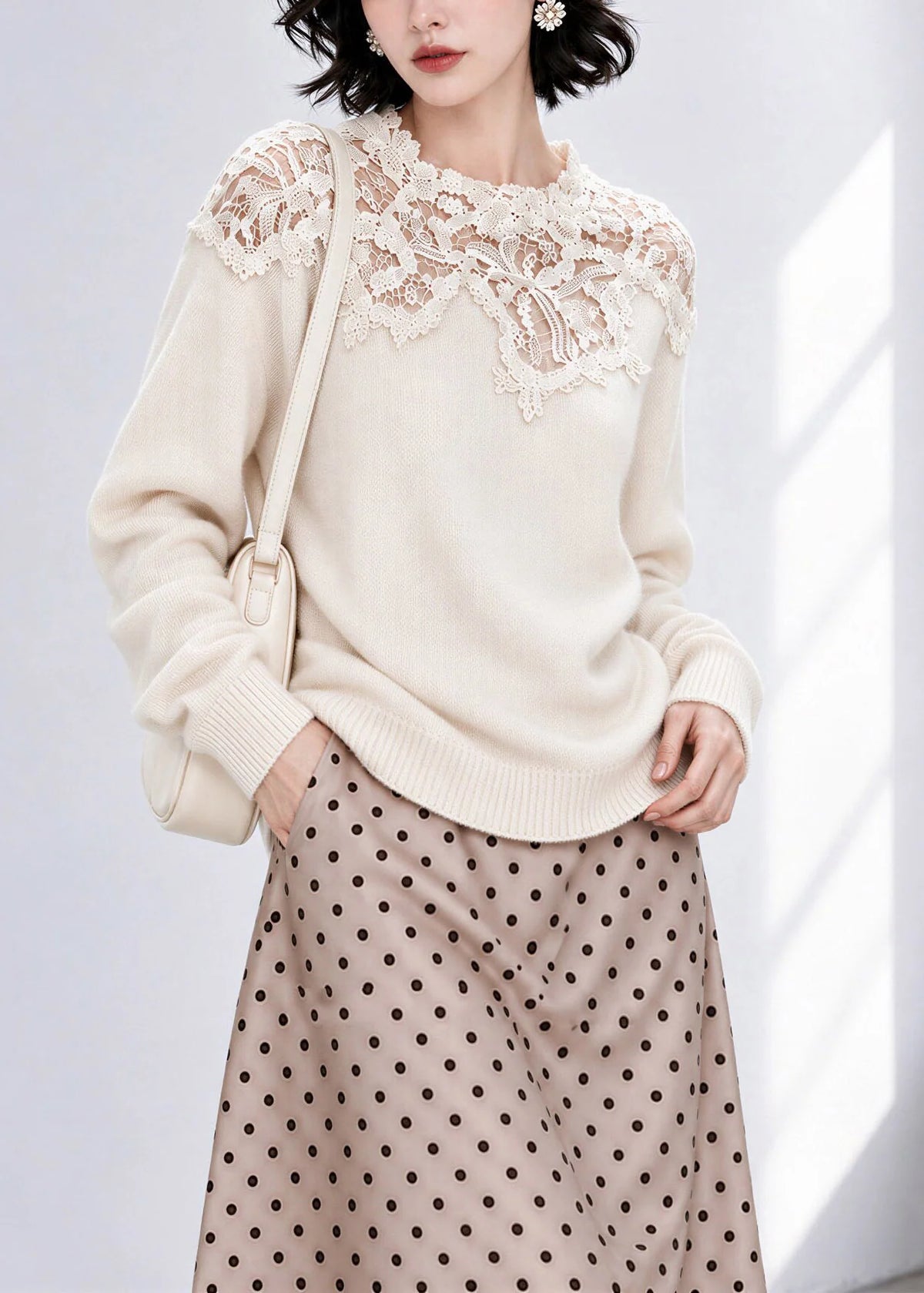 Women's Knit Sweater Lace Patchwork Style 2