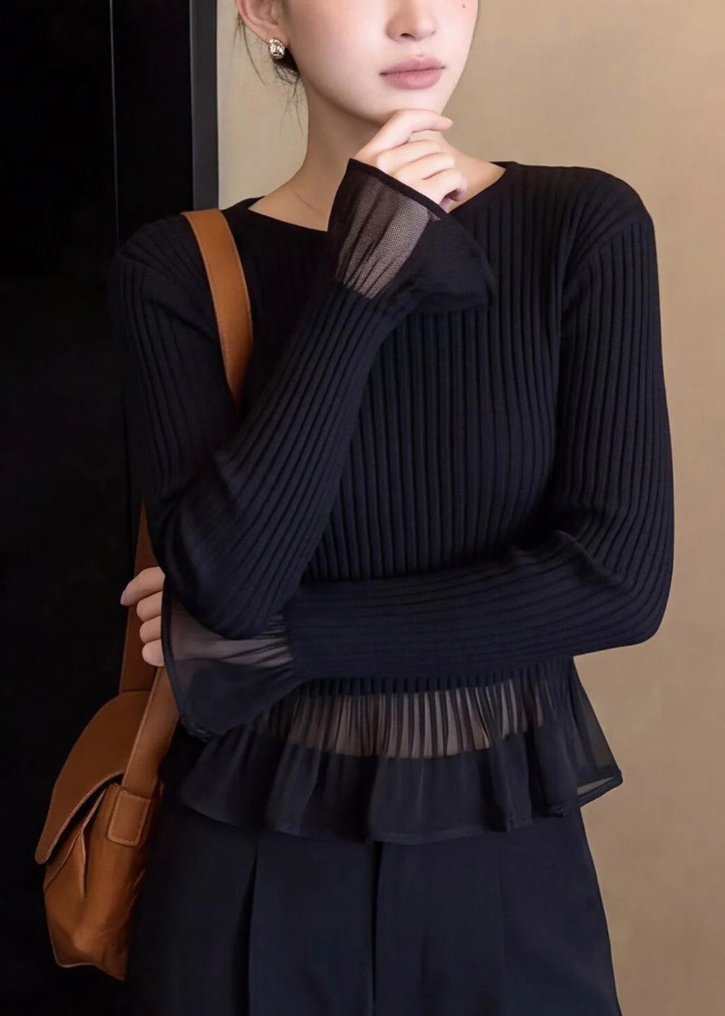 Women's Knit Sweater Ruffled Patchwork Design 3