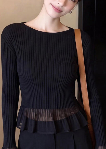 Women's Knit Sweater Ruffled Patchwork Design 4