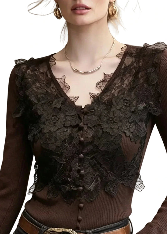 Women's Knit Sweater Top V Neck Flare Sleeve 1
