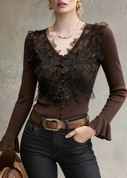 Women's Knit Sweater Top V Neck Flare Sleeve 4