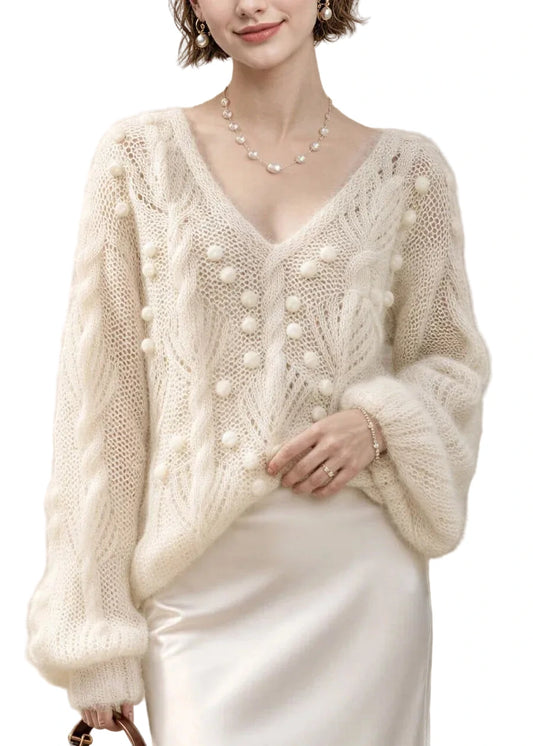 Women’s Knit Sweater V Neck Patchwork Style 0