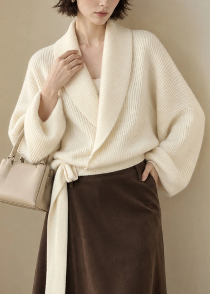 Women's Knit Sweater Wrap Cross Tie Lantern Sleeve 4