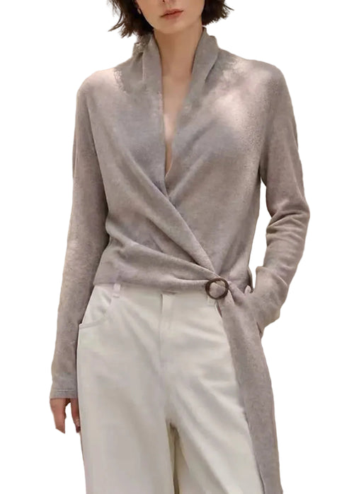Women's Knit Sweater Wrap Cross V Neck Sash Style 0