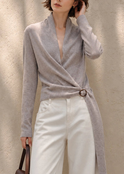 Women's Knit Sweater Wrap Cross V Neck Sash Style 1