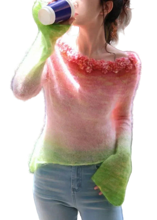 Women's Knit Top Asymmetrical Floral Design 0