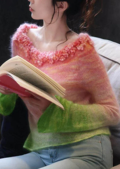 Women's Knit Top Asymmetrical Floral Design 1
